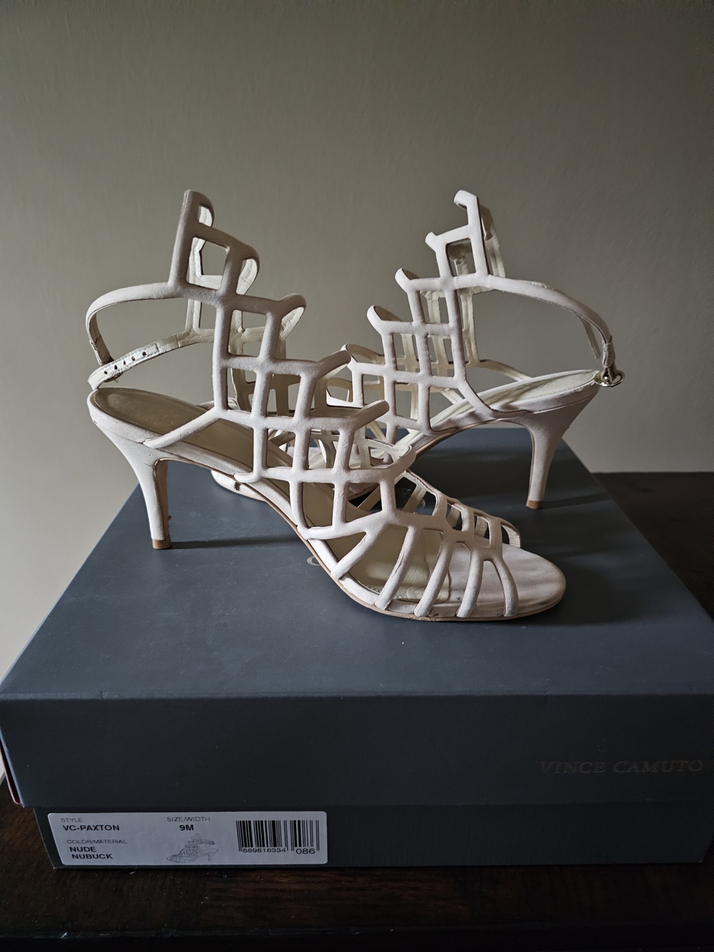 Vince Camuto Nude Lattice Strappy Heels